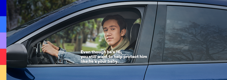 Actor portrayal of an older teen driving a car and text reading "The only 5 in one meningitis vaccine" and "Even though he's 16, you still want to help protect him"